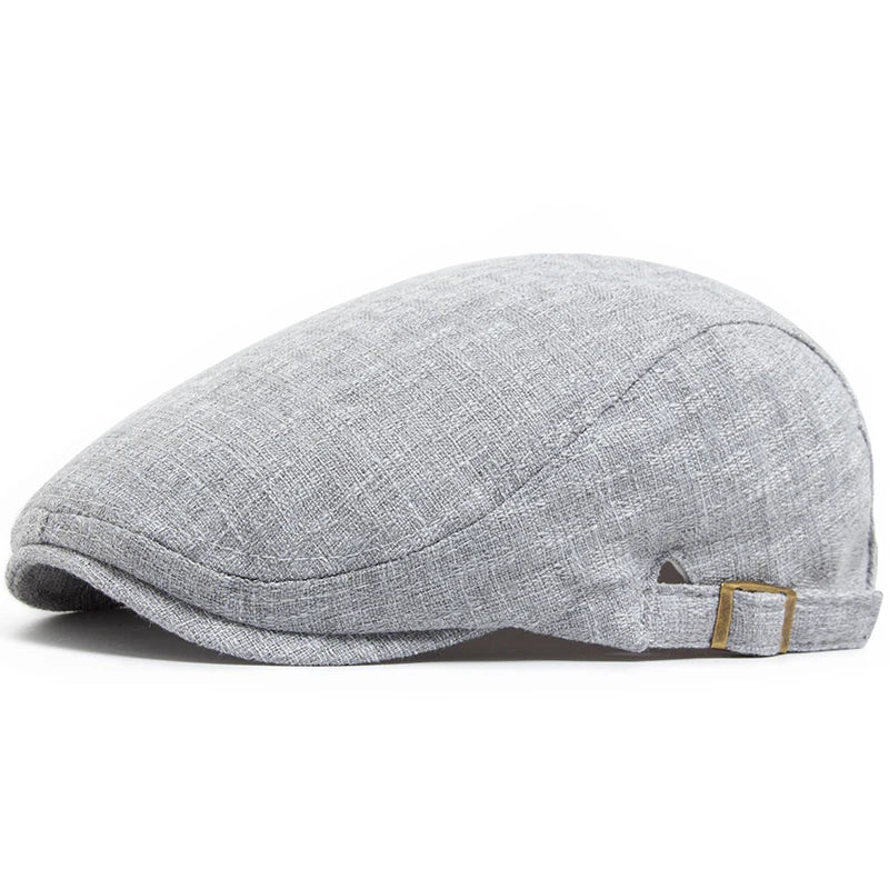 Men's Cotton Linen Flat Cap – Lightweight Beret Style