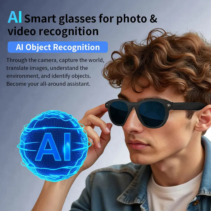 LIGE AI Smart Glasses – Round Frame, LED Flash, AI Translation, Wi-Fi, 2 Lens Pairs