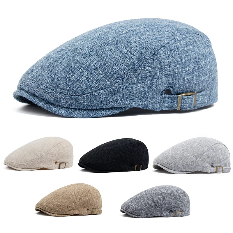Men's Cotton Linen Flat Cap – Lightweight Beret Style