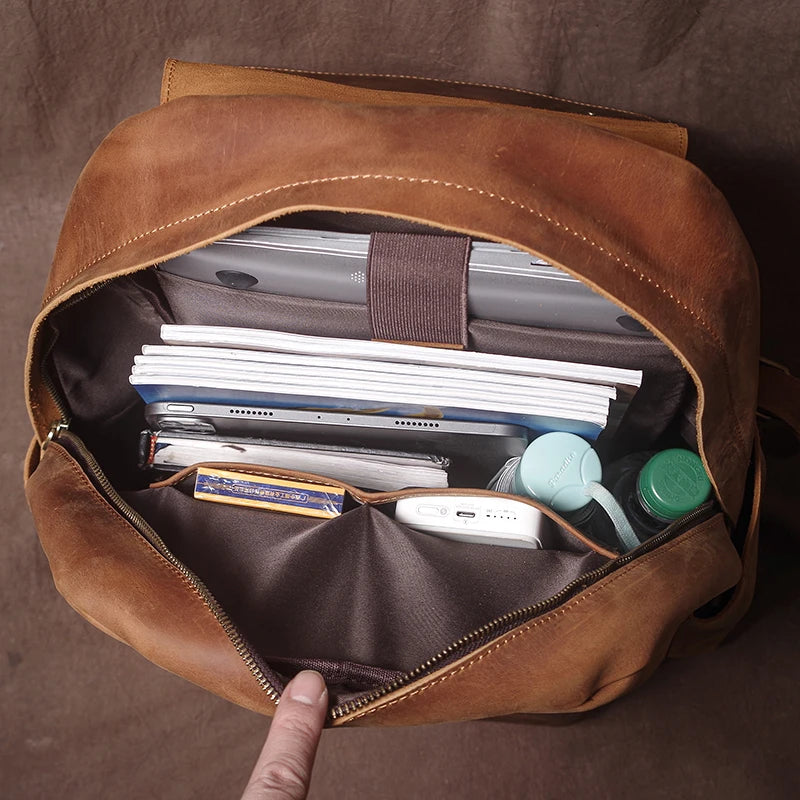 Guro Vintage Genuine Leather Backpack – Crazy Horse Cowhide, 16" Laptop, Travel