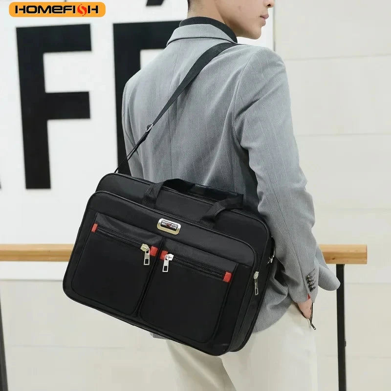HOMEFISH Multi-pocket Portable Business Handbag for Men, Large Capacity Versatile Shoulder Briefcase for Daily Work & Casual Use