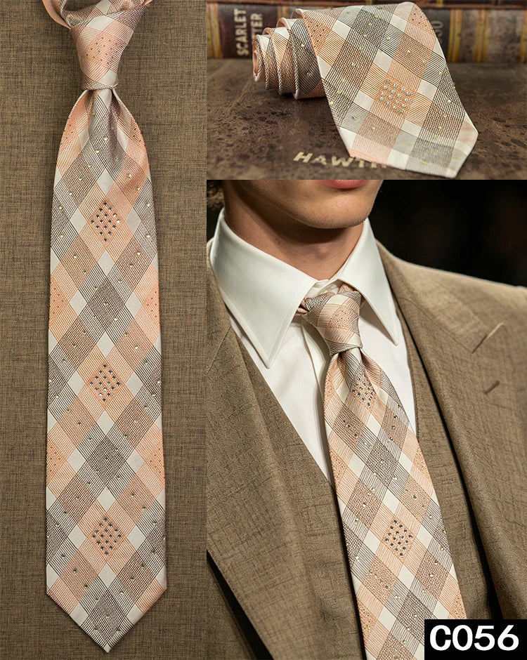 Men's Rhinestone Silk Jacquard Necktie – Paisley & Geometric | High-End