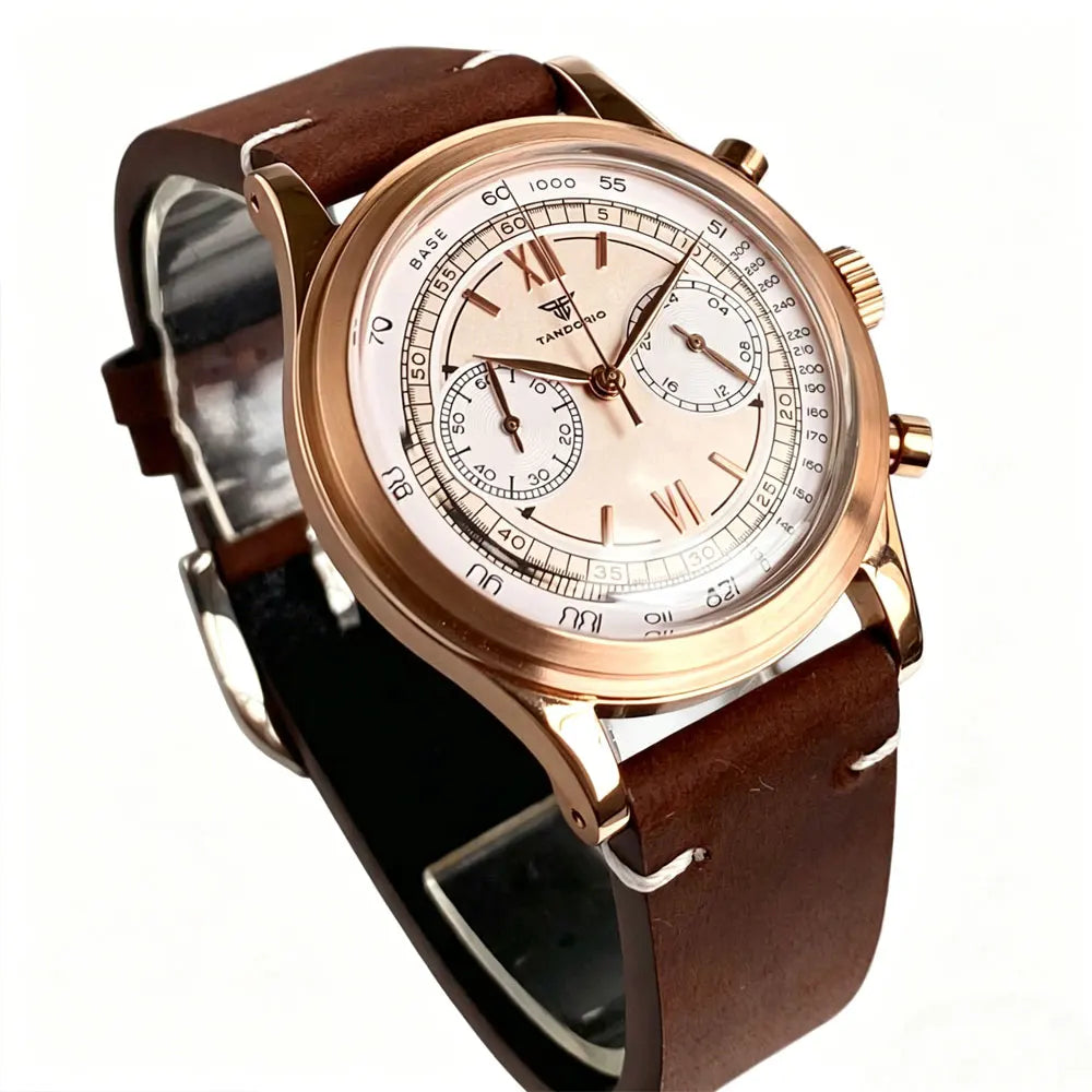 Tandorio F9939G 38mm Chronograph Quartz Watch – Miyota OS20, Domed Mineral Glass, Rose Gold