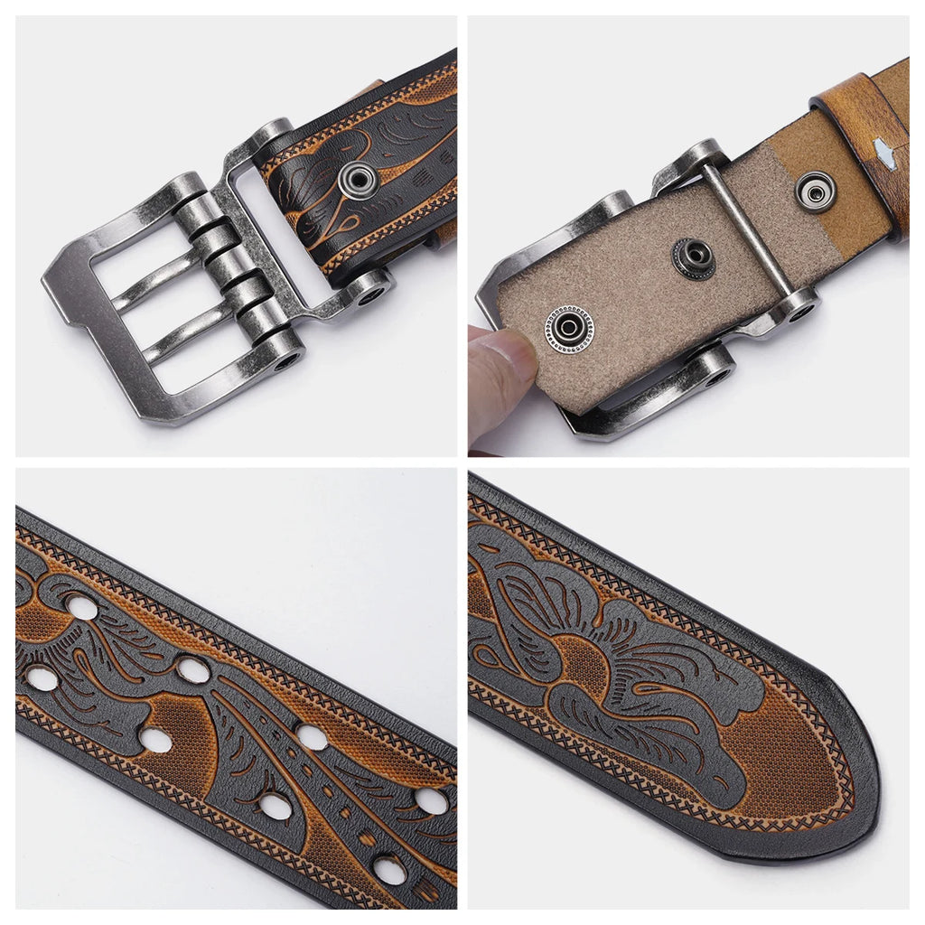 BISON DENIM Leather Pin Buckle Belt – Retro Style