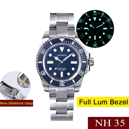 Cronos L6015 40mm Dive Watch – NH35, Ceramic Bezel, BGW9 Lume, 200m, Glidelock Clasp