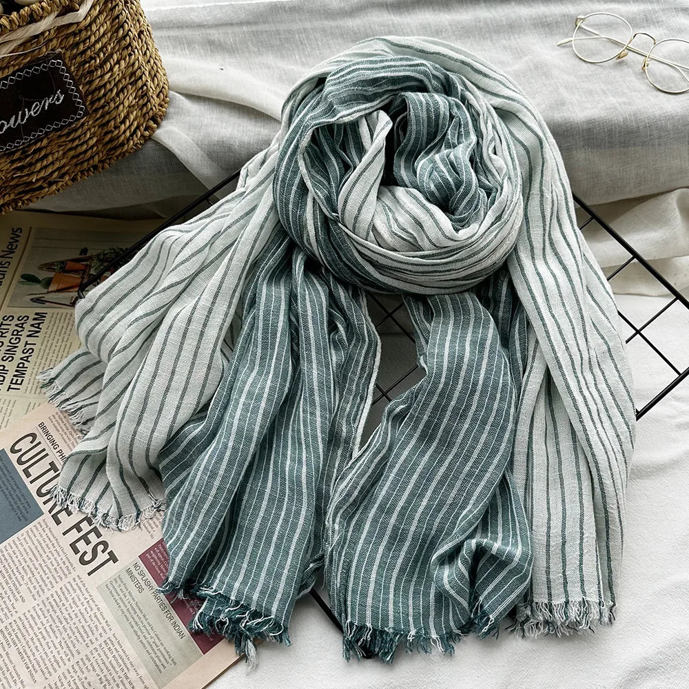 Japanese-Style Cotton Linen Tassel Scarf – 190cm, 11 Colourways