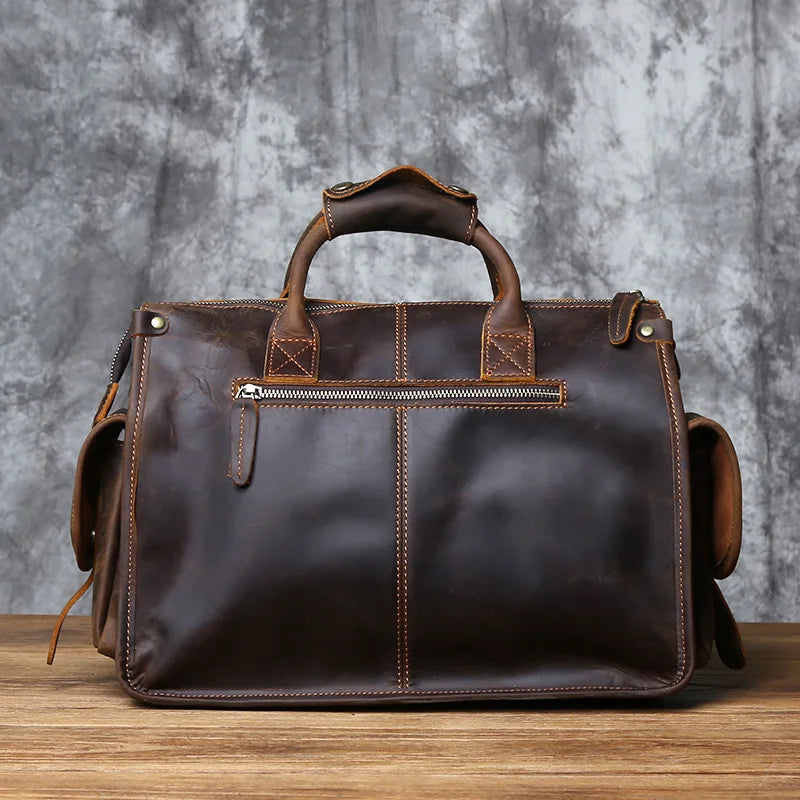 Men's Crazy Horse Leather Briefcase – Vintage Cowhide Satchel, 14" Laptop, Shoulder & Crossbody