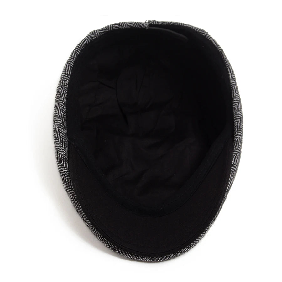 Men's Vintage Herringbone Beret – Adjustable Retro Flat Cap with Visor