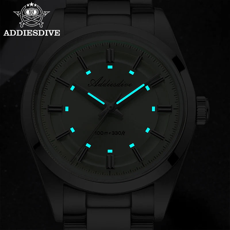 ADDIESDIVE AD2515 Quartz Watch – VH31, Bubble Glass, BGW9 Lume, 36mm, 100m Water Resistant
