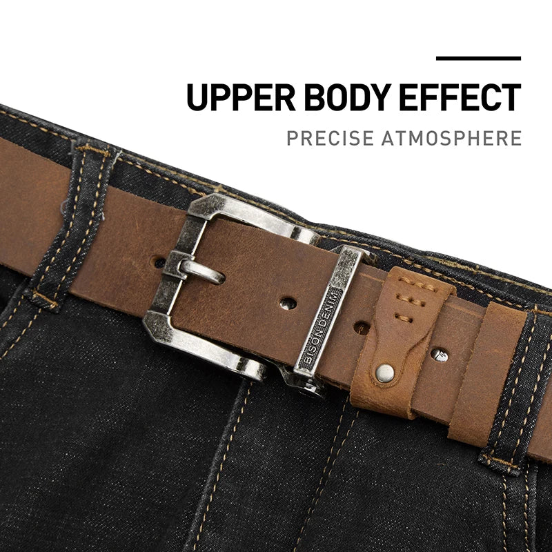 BISON DENIM Genuine Leather Pin Buckle Belt