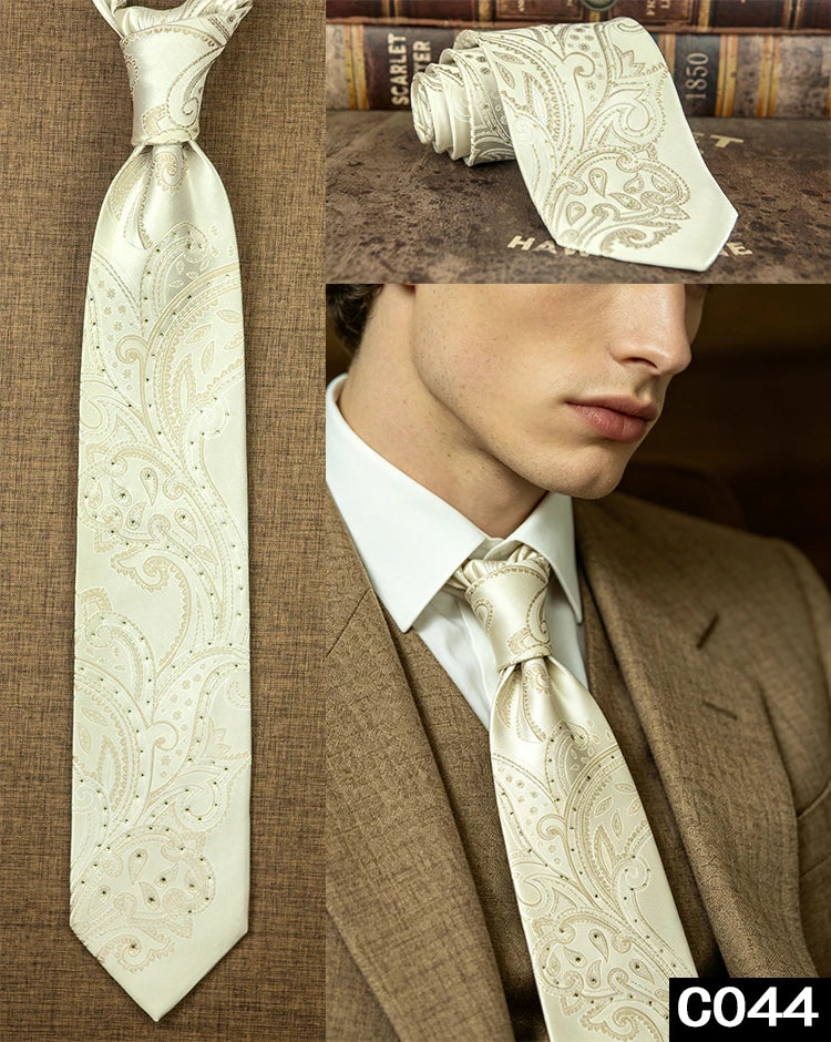 Men's Rhinestone Silk Jacquard Necktie – Paisley & Geometric | High-End