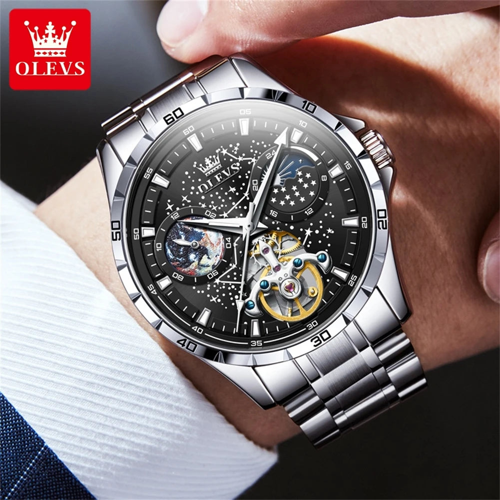 OLEVS 6689 Men's Automatic Watch | Moon Phase | Luminous | Stainless Steel