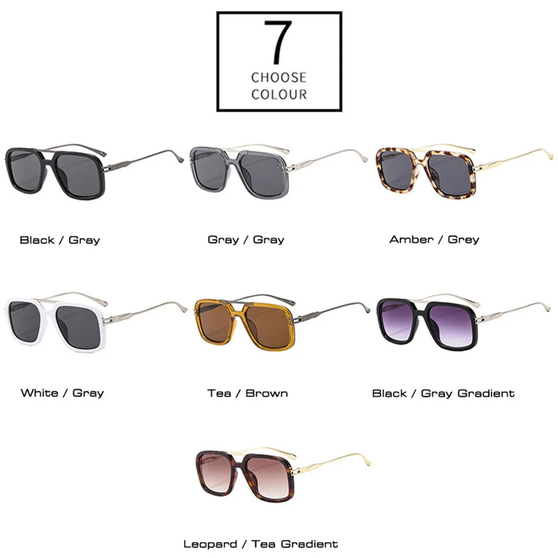 SO&EI Retro Double Bridge Square Sunglasses
