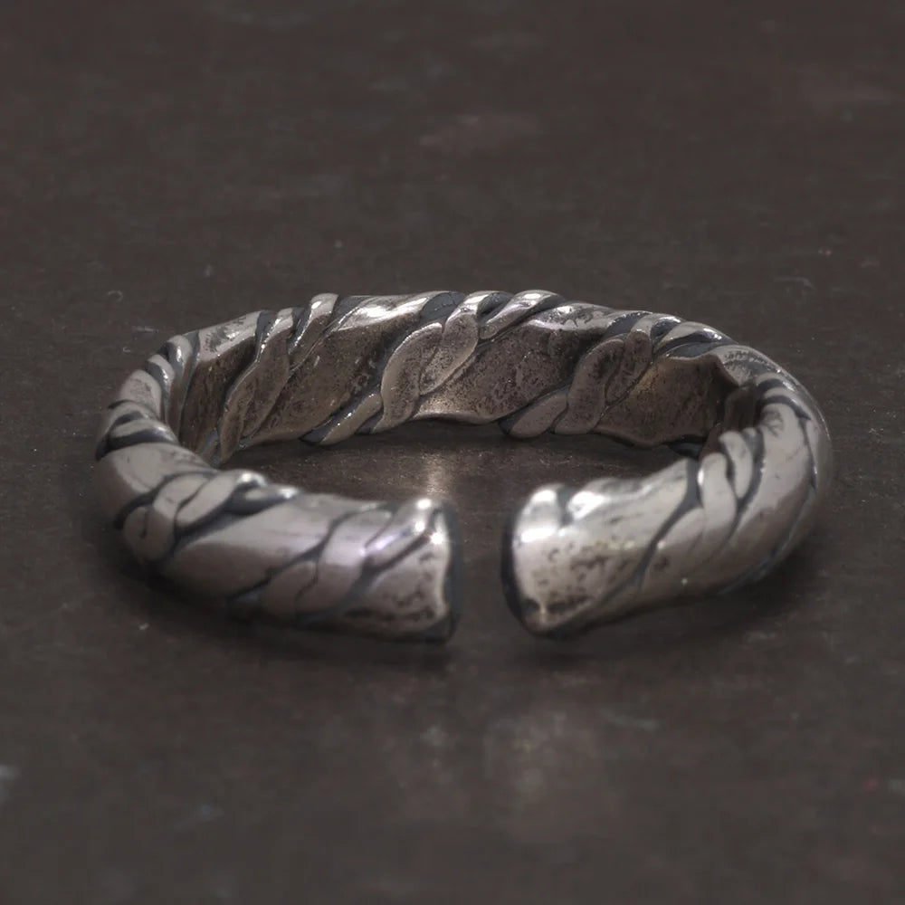 S925 Sterling Silver Viking Braided Rope Ring — Adjustable