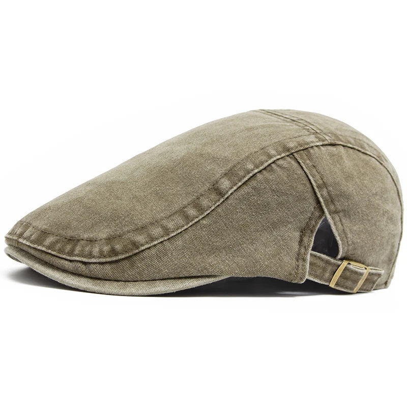 Vintage Cotton Flat Visor Beret — Unisex Adjustable Cap