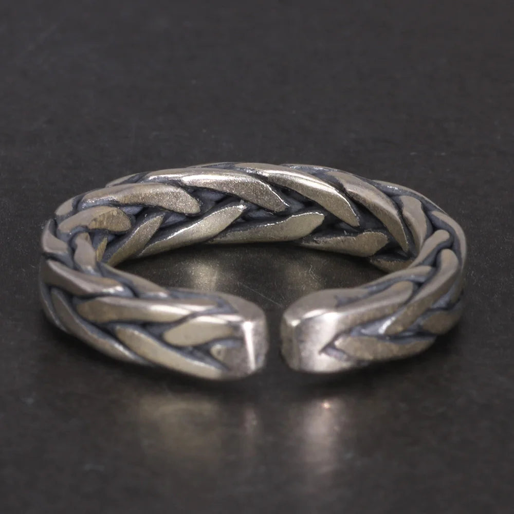 S925 Sterling Silver Braided Viking Ring — Adjustable Band