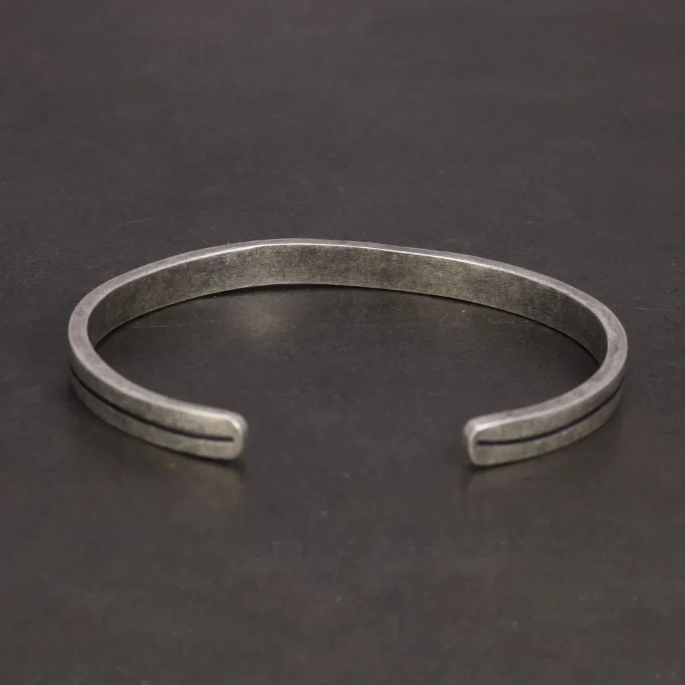 S925 Sterling Silver Viking Open Cuff Bangle — Handcrafted
