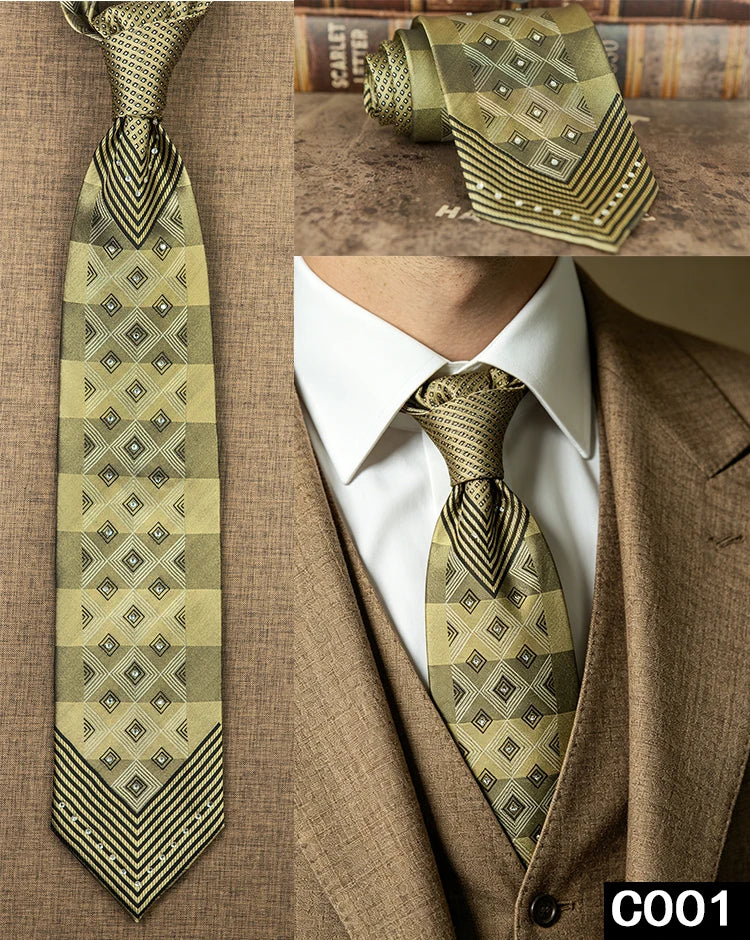 Men's Rhinestone Silk Jacquard Necktie – Paisley & Geometric | High-End