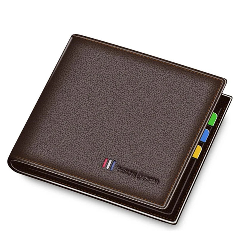 BISON DENIM Genuine Leather Slim Bifold Wallet