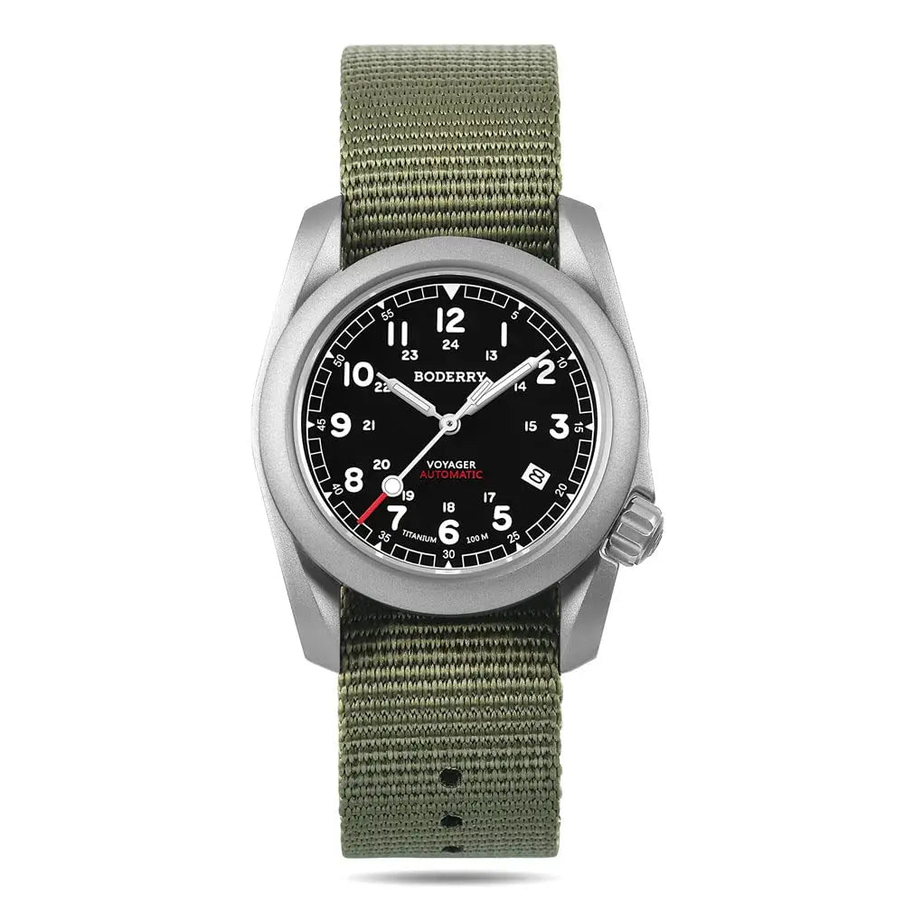 BODERRY Men Automatic Watch 40MM Pliot Titanium Mechanical Wristwatch 100m Waterproof Sapphire C3 Luminous Nylon Strap Sport