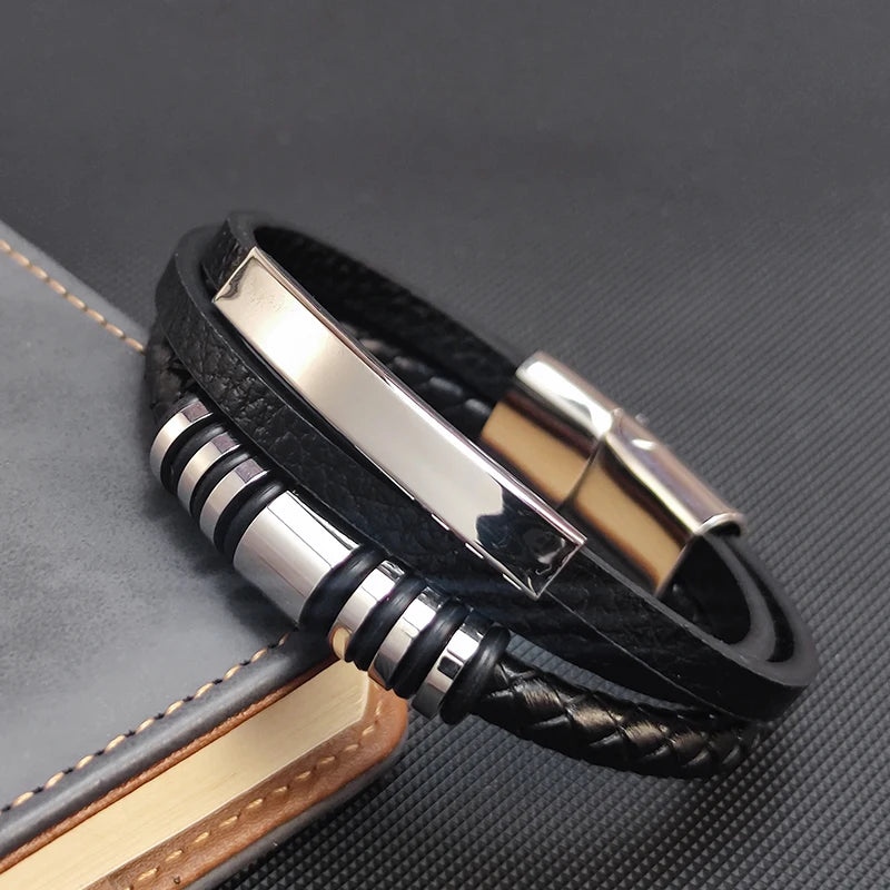 2022New MingAo Stainless Steel Beads Bracelet Fashion Men's Jewelry Classic Multilayer Leather Bracelet Homme Men Boyfriend Gift
