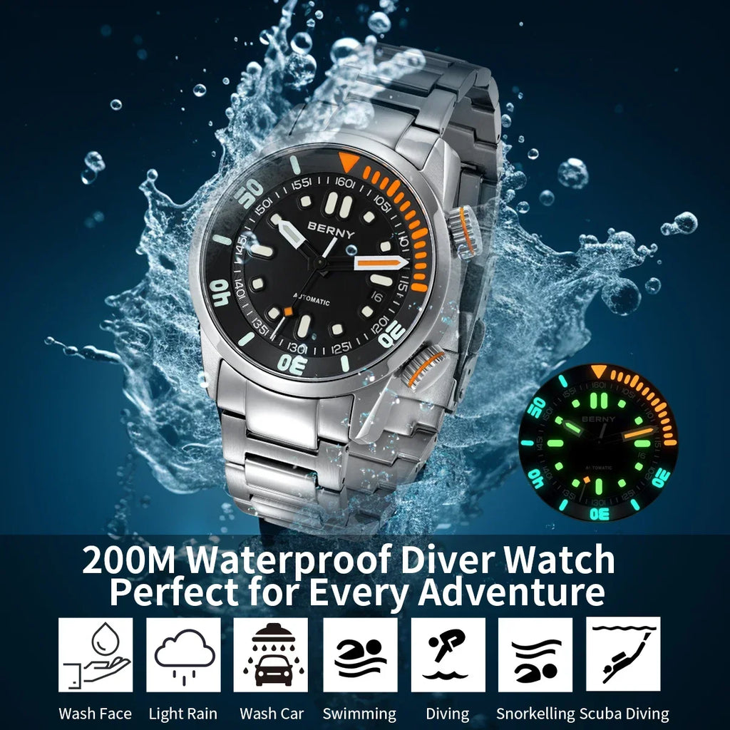 BERNY AM339M Automatic Dive Watch – Miyota 8215, Sapphire Crystal, 200m Water Resistant