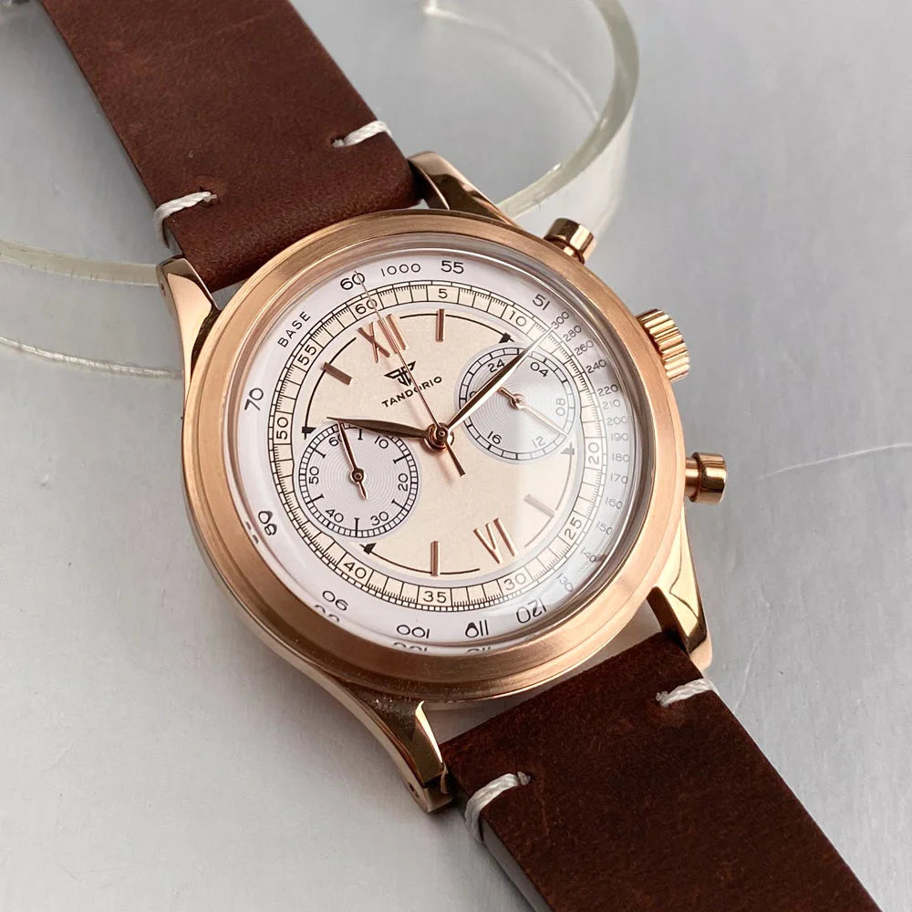 Tandorio F9939G 38mm Chronograph Quartz Watch – Miyota OS20, Domed Mineral Glass, Rose Gold