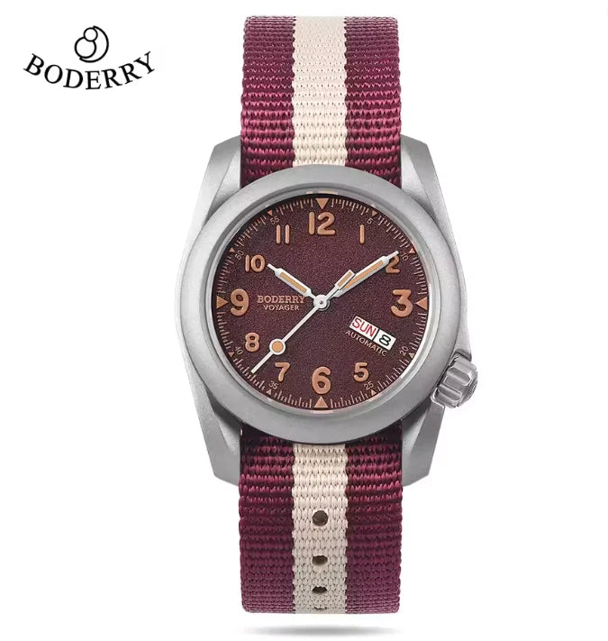 BODERRY Men Automatic Watch 40MM Pilot Titanium Mechanical Wristwatch 100m Waterproof Sapphire C3 Luminous Nylon Strap Sport