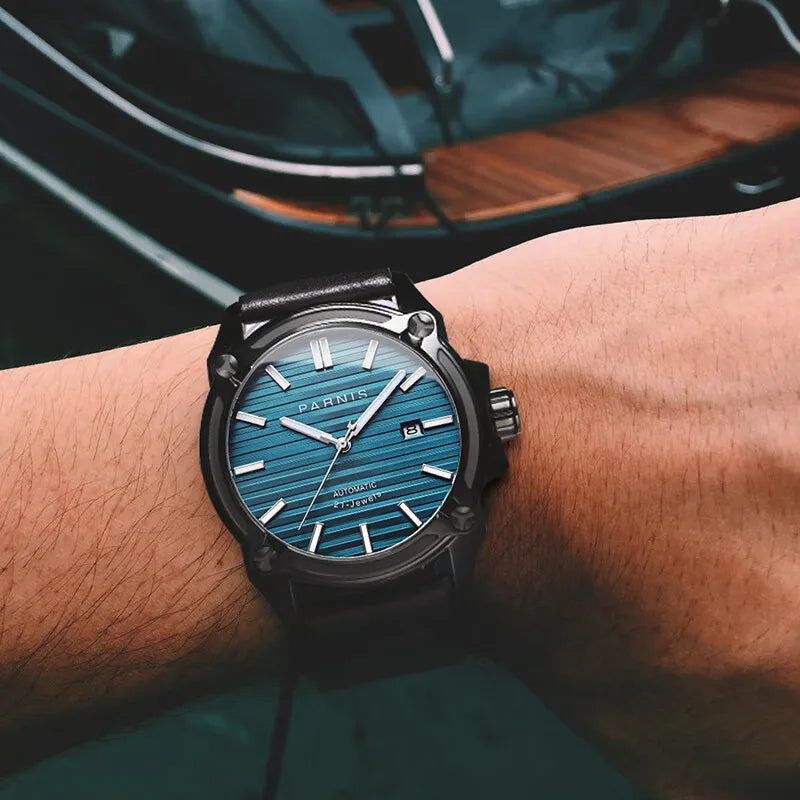 Parnis Men Automatic Watch 44mm Luxury Military Mechanical Wristwatch 50m Waterproof Luminous Sapphire Date Fashion