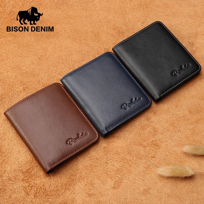 BISON DENIM Top-Layer Leather Slim Bifold Wallet