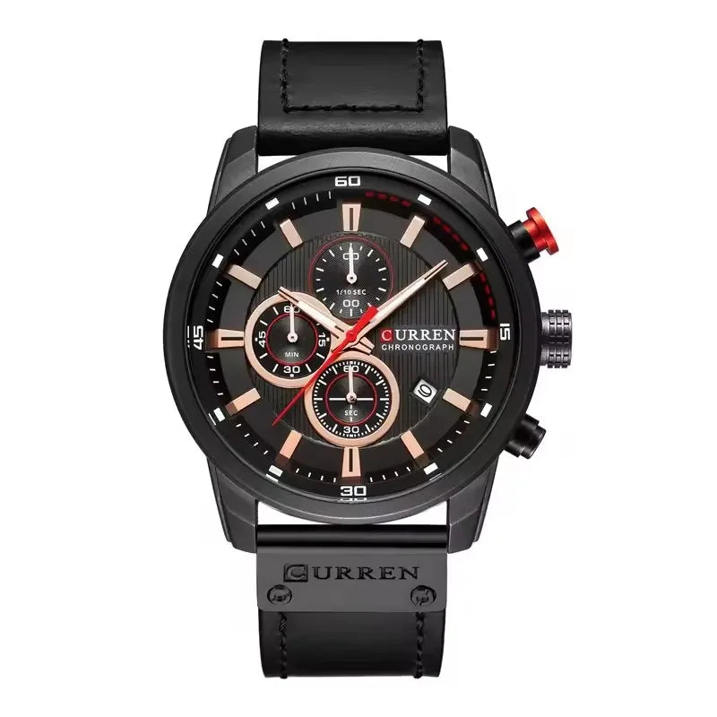 CURREN 8291 Chronograph Sport Watch | Quartz | Luminous | Leather Strap | Date