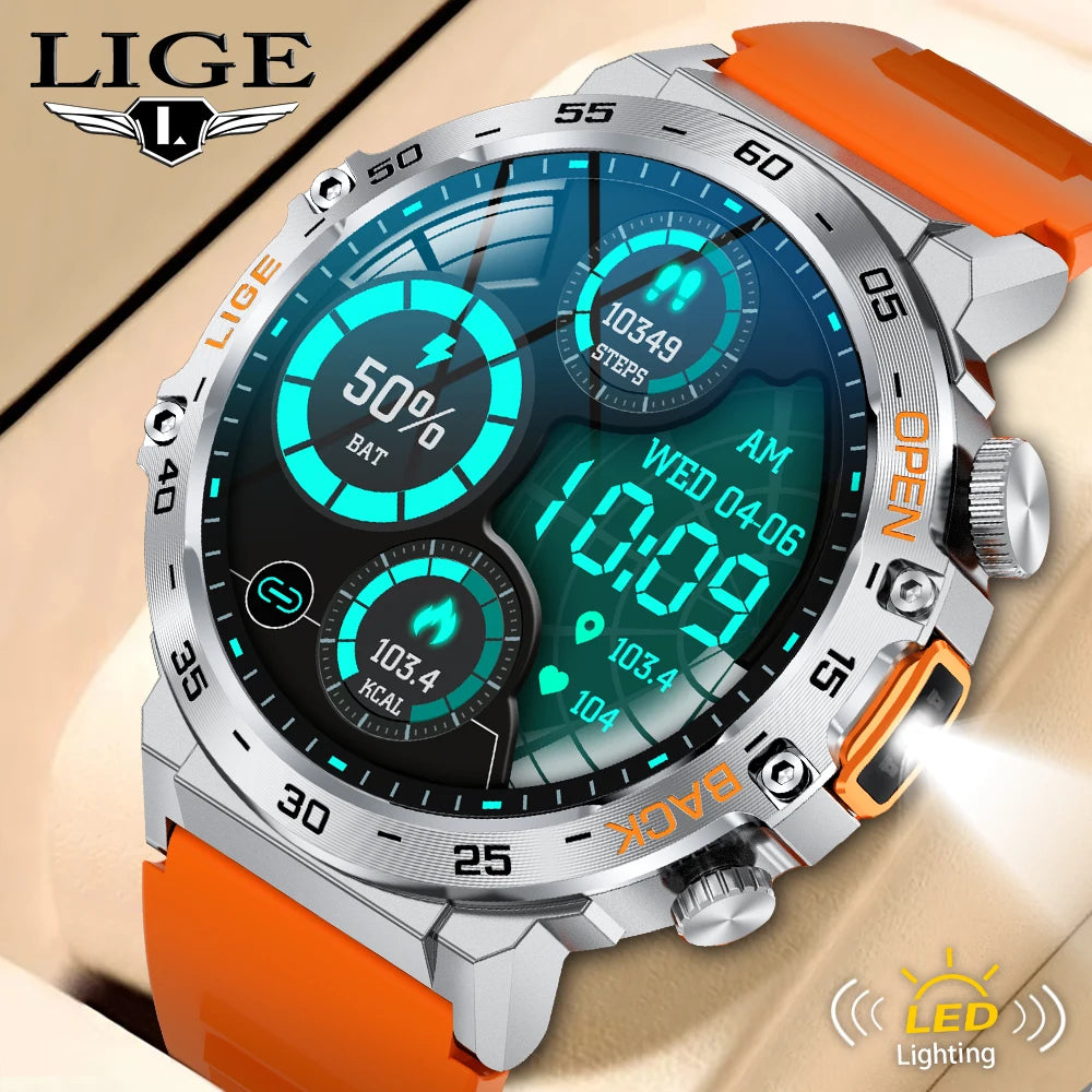 LIGE Smart Watch – 1.53" HD Round Display, LED Flashlight, Bluetooth Calling, IP68