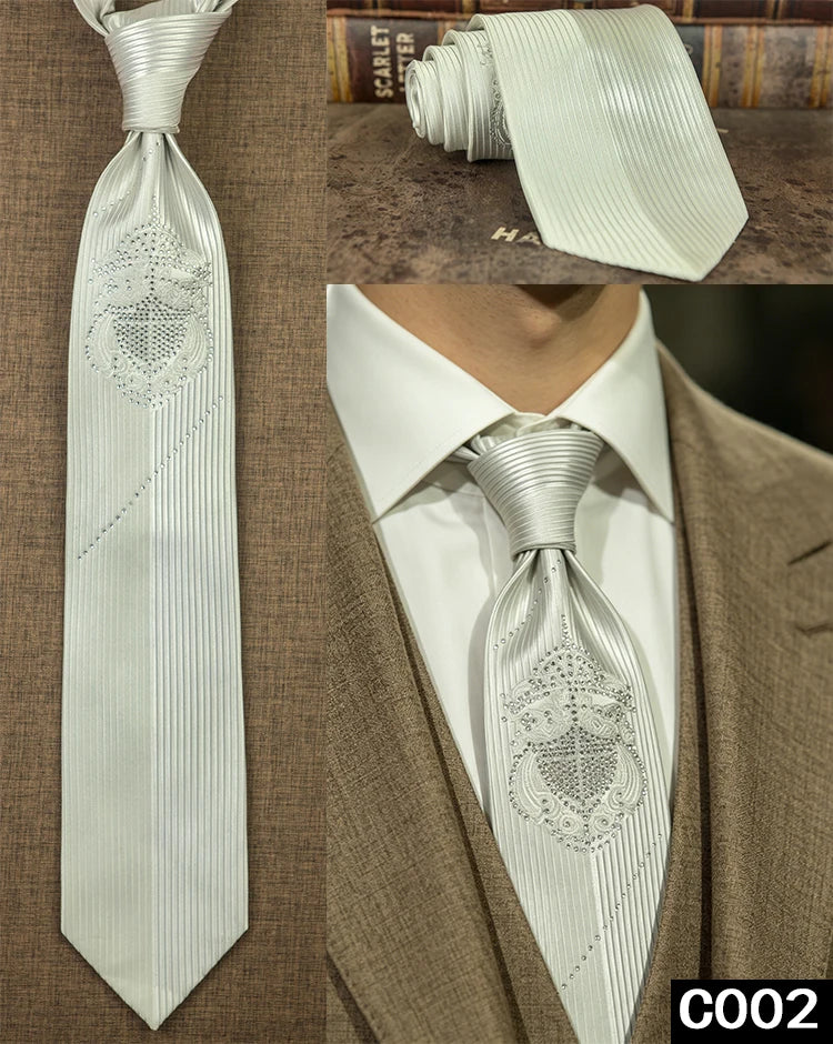 Men's Rhinestone Silk Jacquard Necktie – Paisley & Geometric | High-End