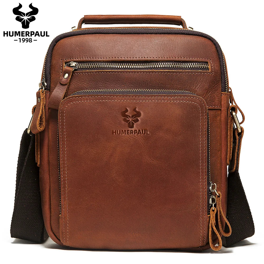 Full Grain Leather Shoulder Bag for Men — Crossbody Messenger with iPad Compartment