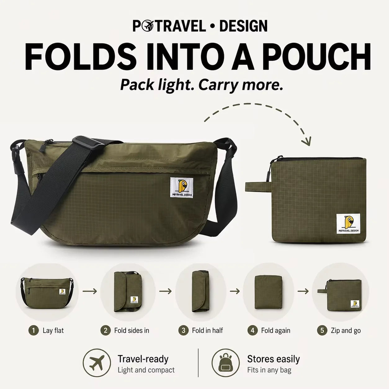 Ripstop Nylon Crossbody Sling Bag – Lightweight Foldable Shoulder & Messenger Bag