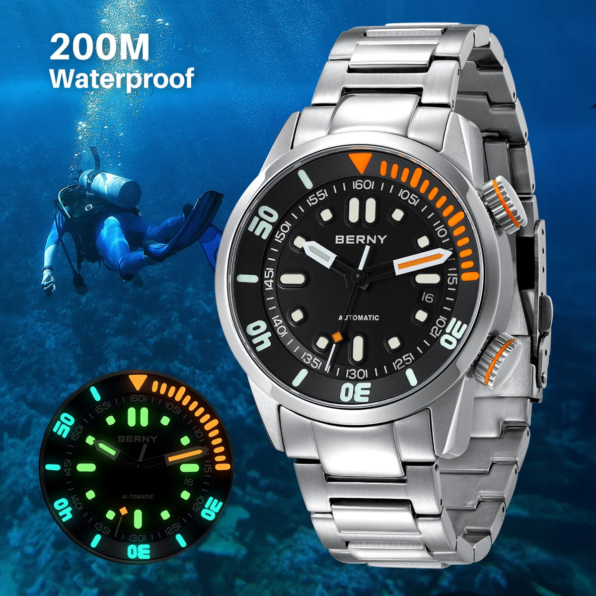 BERNY AM339M Automatic Dive Watch – Miyota 8215, Sapphire Crystal, 200m Water Resistant