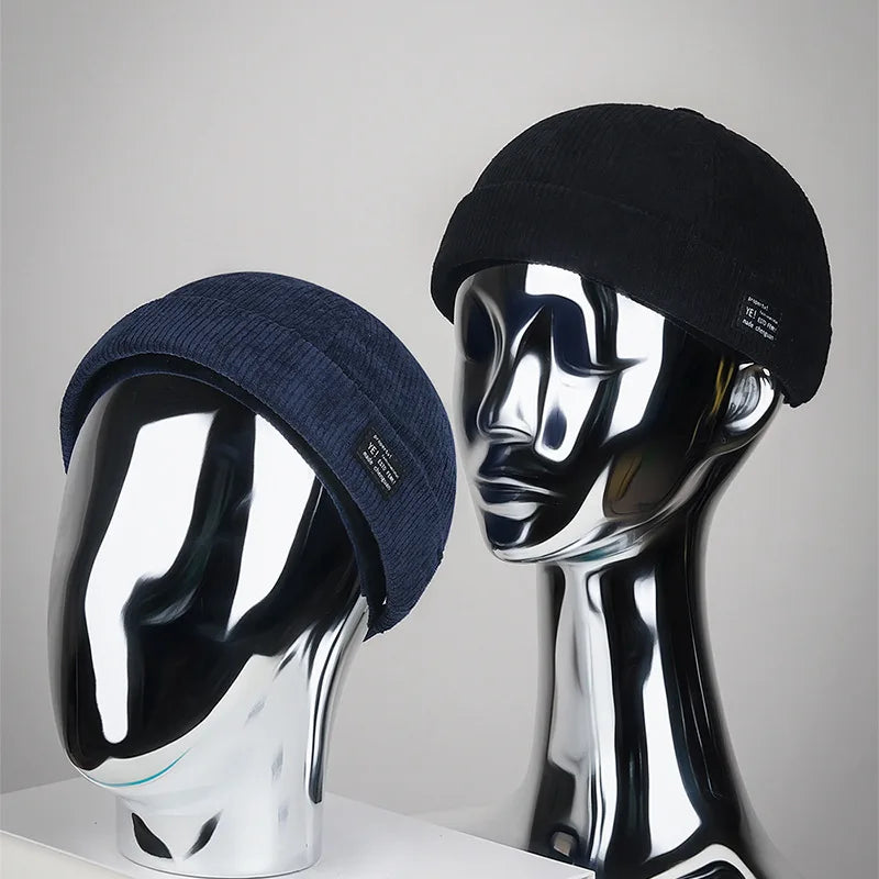 Men's Corduroy Brimless Cap | Striped Velvet Skull Cap
