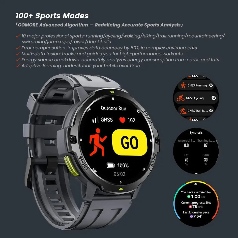 Hiwego GPS Outdoor Smartwatch | 1.46" AMOLED, Barometric Altimeter, Compass & 5ATM