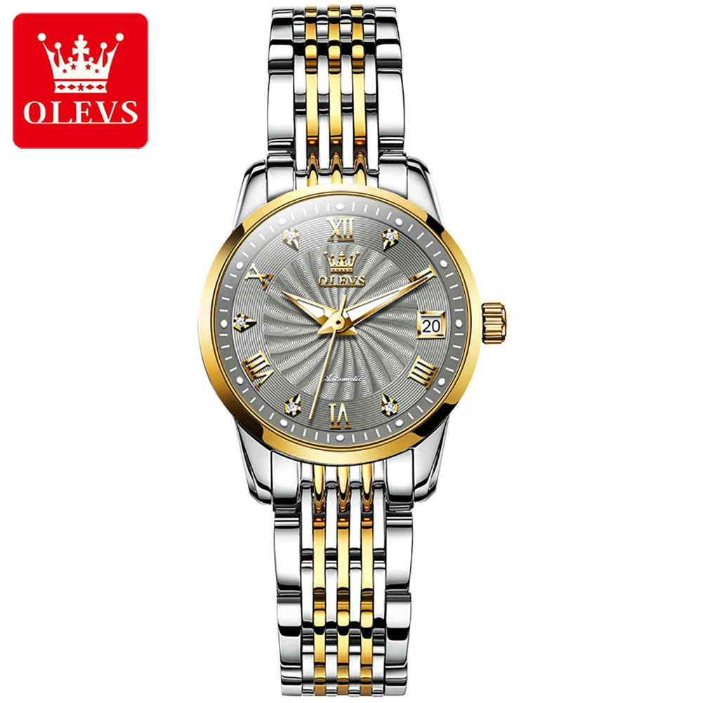 OLEVS 6630 Automatic Women's Watches Stainless Steel Waterproof Auto Date Luminous Ladies Watches Top Mechanical Watch for Women