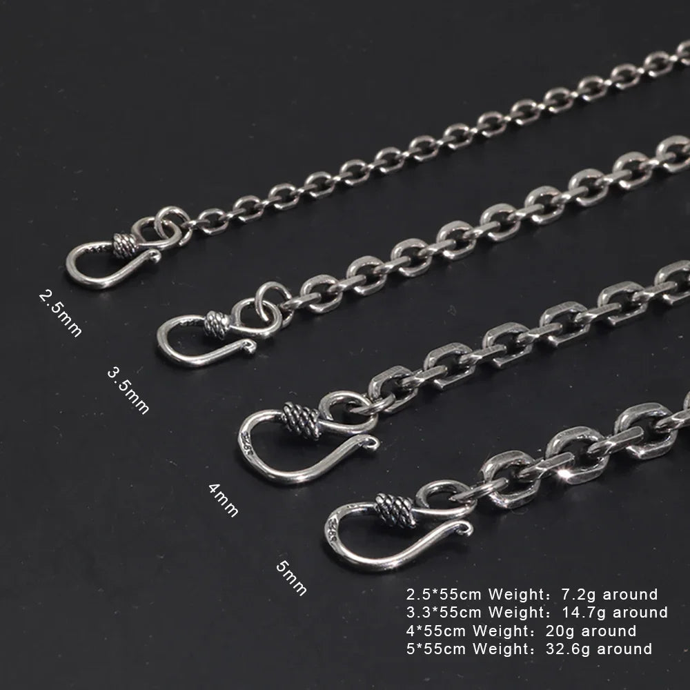 Real Pure 925 Sterling Silver 2.5 3 4 5mm Cable Link Chain Necklaces For Men And Women Vintage Viking Link Chain Punk Jewellery