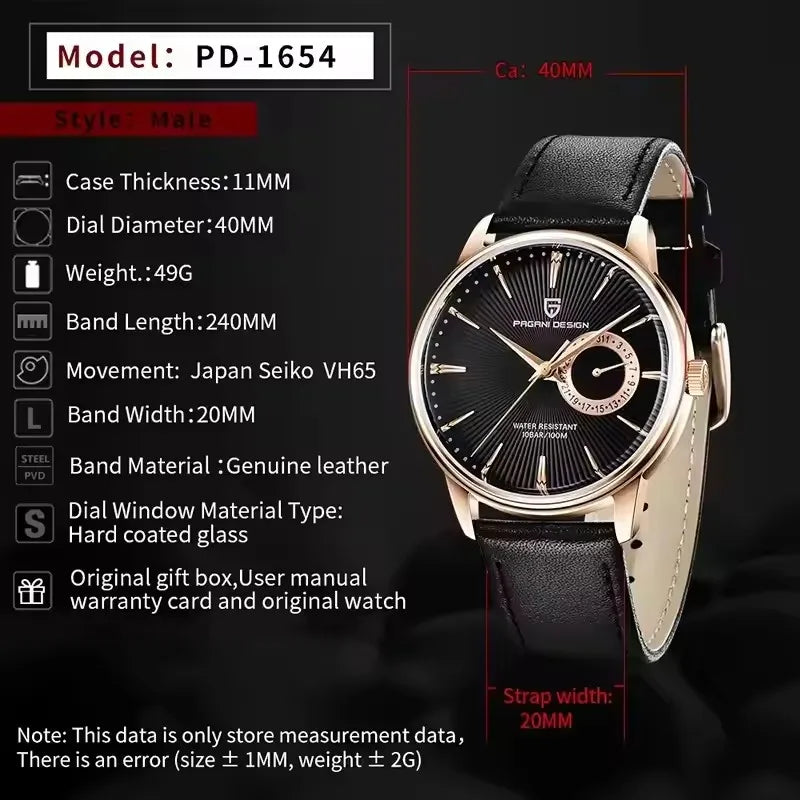 Pagani Design PD-1654 Men's Quartz Watch | Leather Strap | Japanese Movement