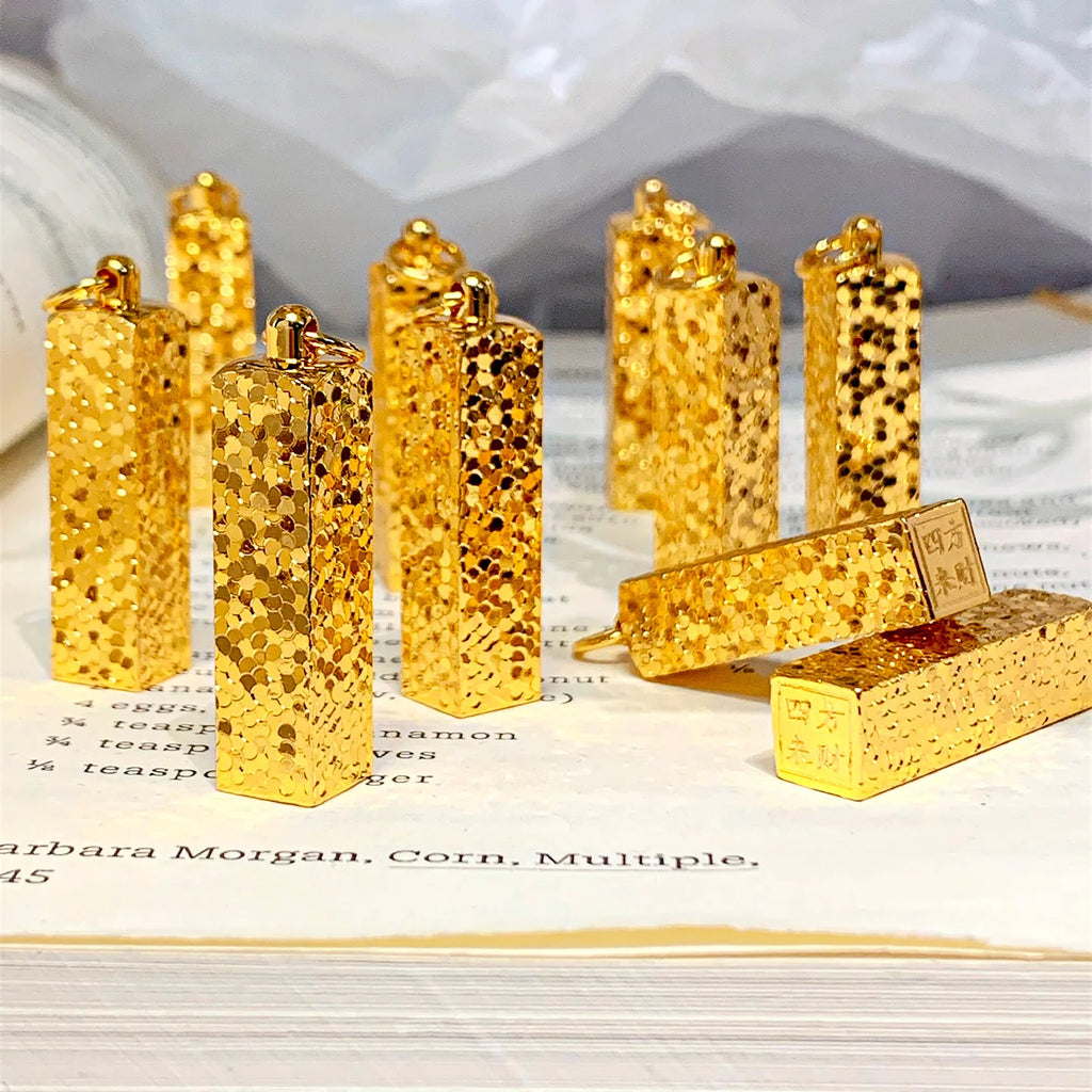 Gold store 9999 24K real gold sparkling crushed ice small gold bar pendant versatile clavicle chain for women