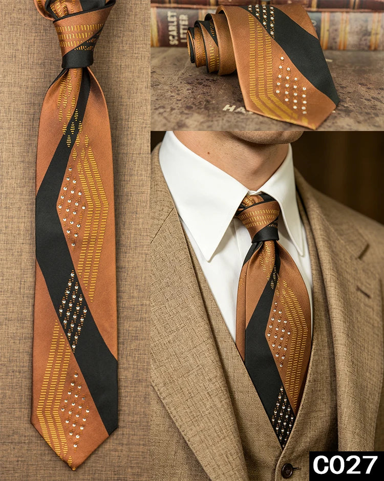 Men's Rhinestone Silk Jacquard Necktie – Paisley & Geometric | High-End