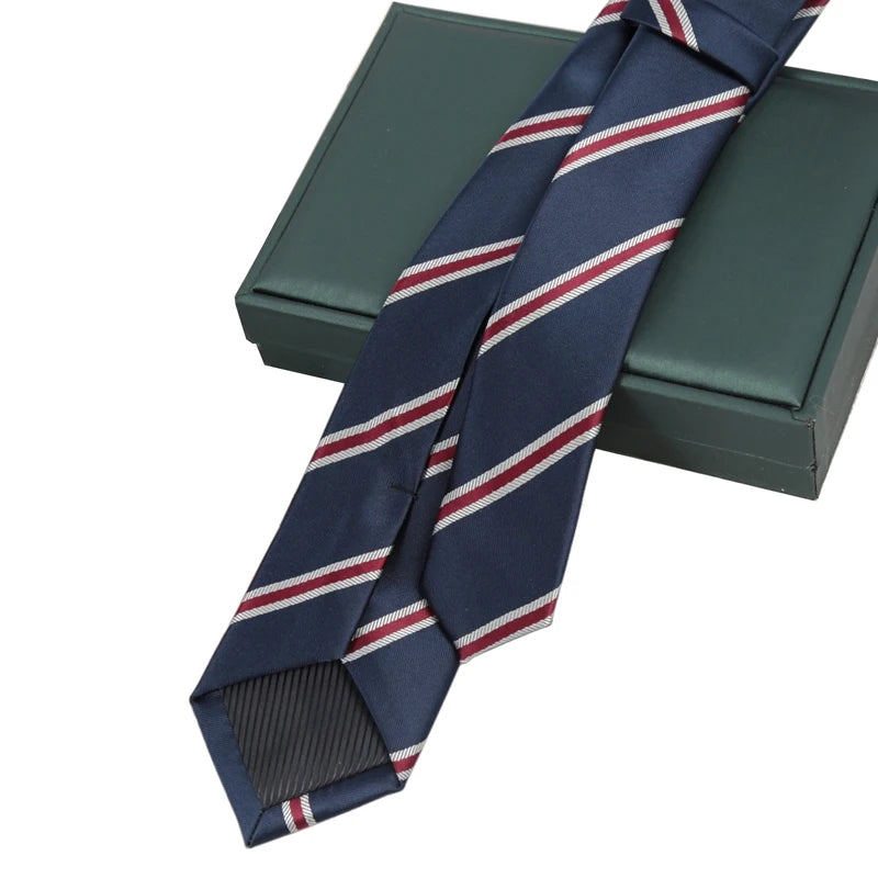 Men's Skinny Navy Blue Necktie – Retro Stripe | 6cm