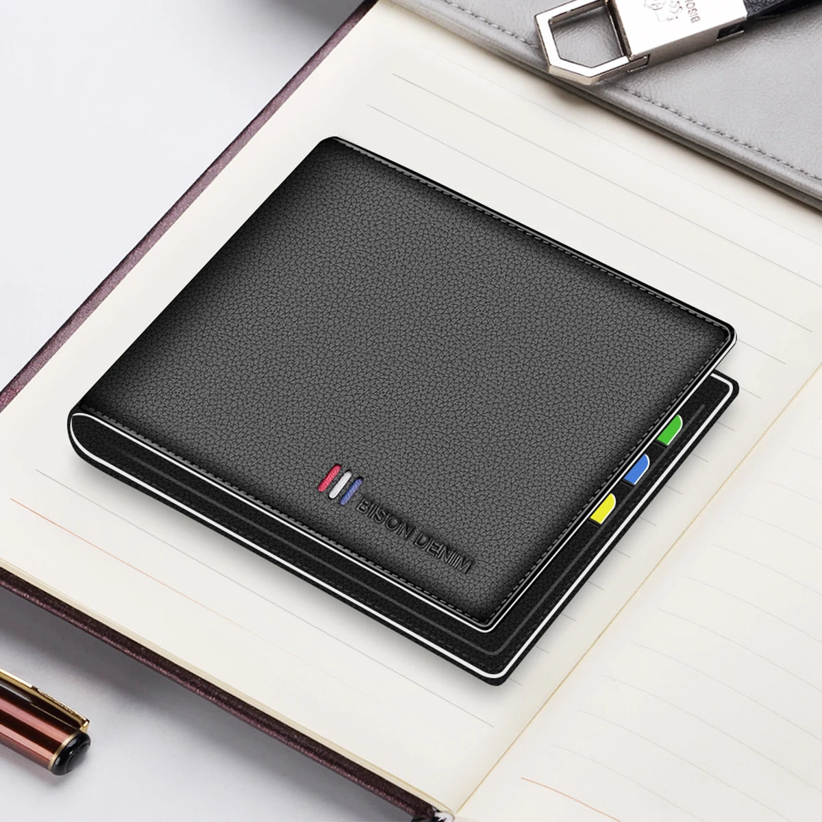 BISON DENIM Genuine Leather Slim Bifold Wallet
