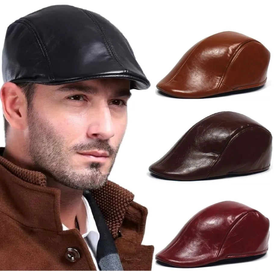 Golexury PU Leather Beret Hat — Unisex, All-Season