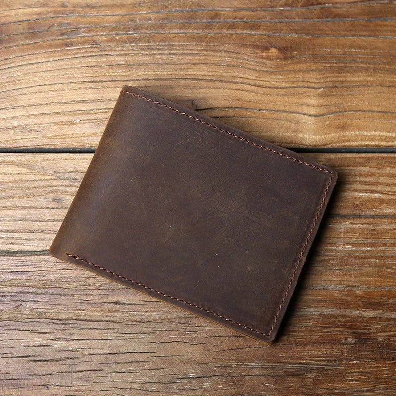Men's Crazy Horse Leather Wallet – Slim Bifold, Top-Layer Cowhide, 6 Card Slots