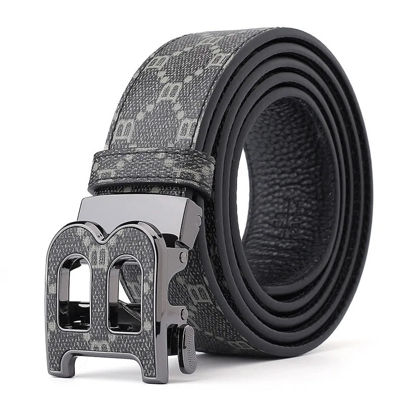 Men's Split Leather Belt – Designer Letter Buckle, 6 Colours