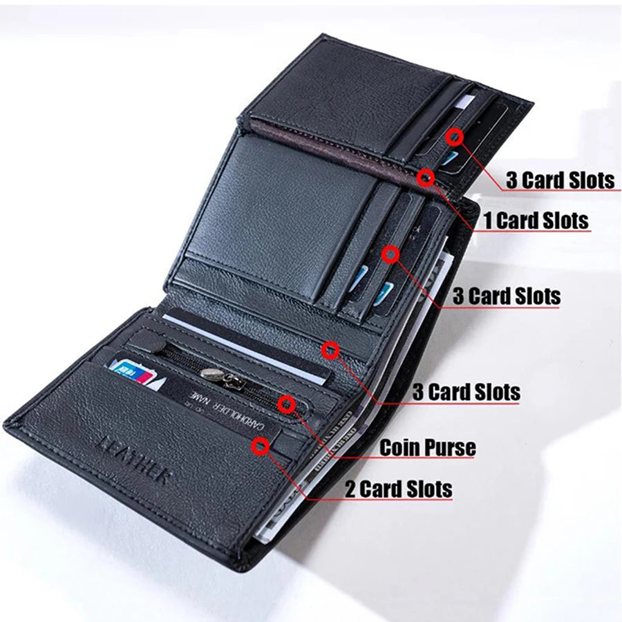 Men's Genuine Leather Zipper Wallet | RFID Blocking | Vertical Bifold