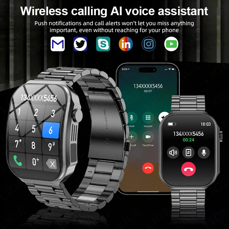 LIGE Smart Watch – 2.2" 3D Curved Display, Body Temp, Bluetooth Calling, IP67